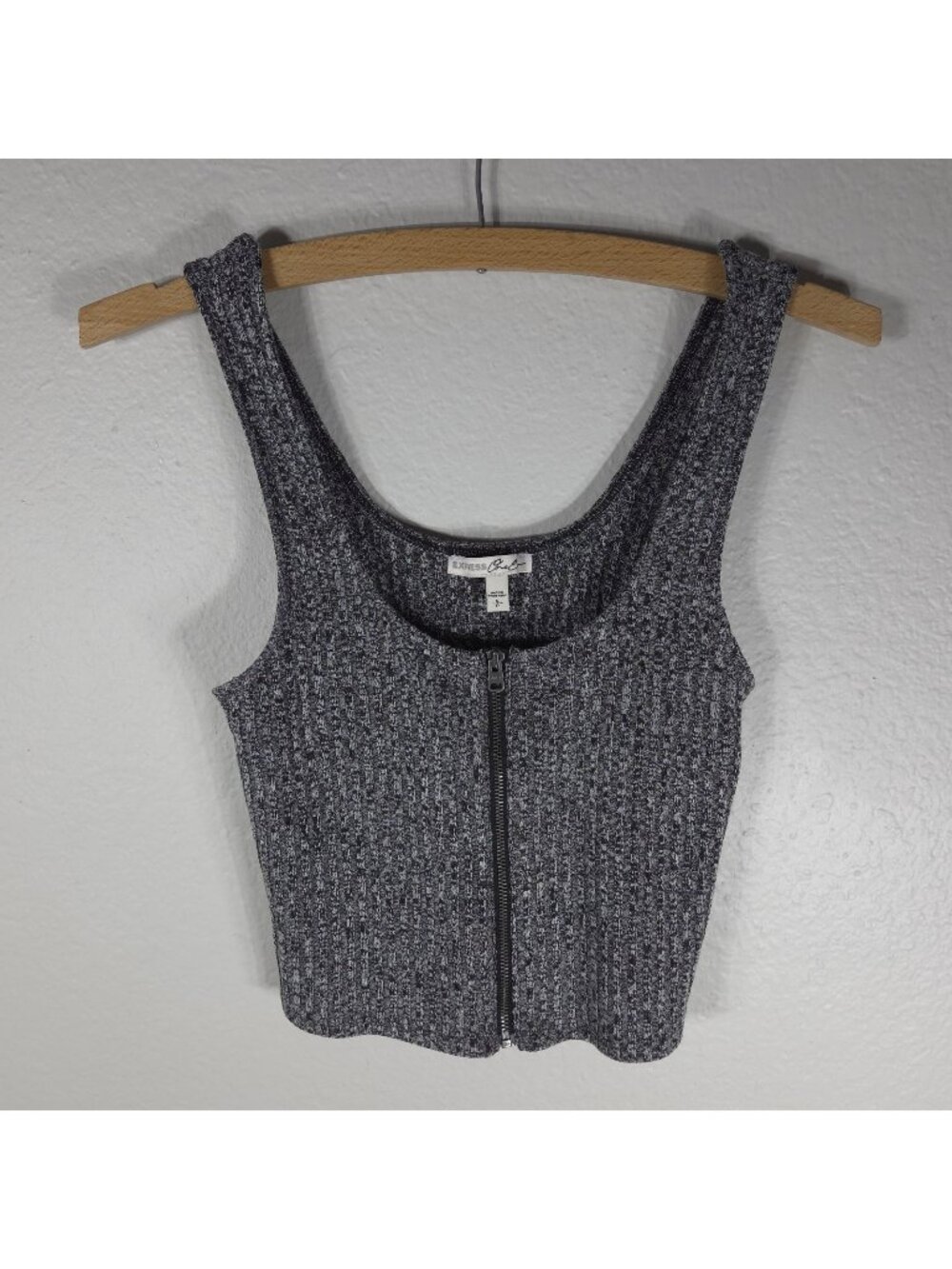 Express One Eleven Gray Ribbed Zip Front Sleeveless Scoop Neck Tank Top Petite S